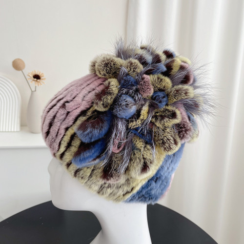 時尚獺兔毛帽子女狐狸毛花帽秋冬韓版保暖毛線護耳真皮毛皮草帽子 時尚獺兔毛帽子女狐狸毛花帽秋冬韓版保暖毛線護耳真皮毛皮草帽子