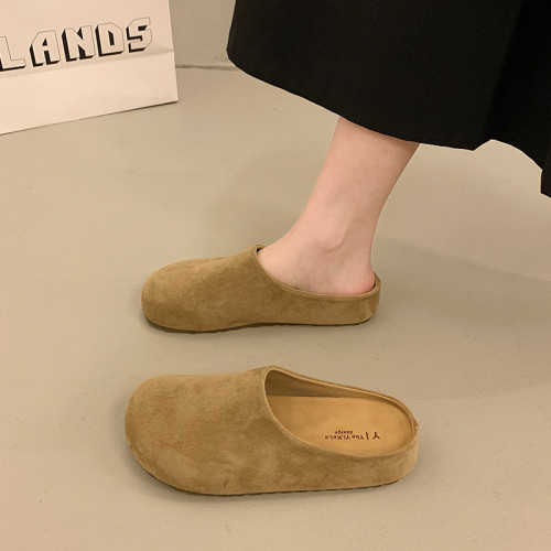 厚底勃肯鞋女2025春季博肯一腳蹬嬾人鞋包頭半拖鞋森系內增高單鞋