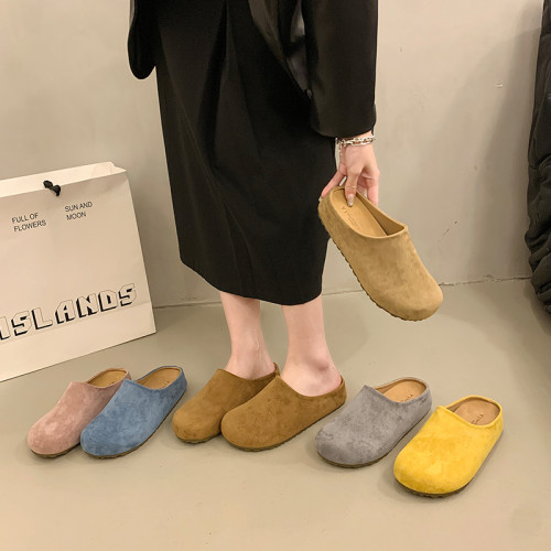 厚底勃肯鞋女2025春季博肯一腳蹬嬾人鞋包頭半拖鞋森系內增高單鞋