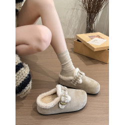 毛毛鞋厚底內增高加絨勃肯鞋包頭半拖鞋女款2025新款秋冬季棉拖鞋