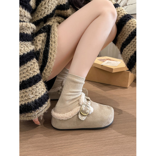 毛毛鞋厚底內增高加絨勃肯鞋包頭半拖鞋女款2025新款秋冬季棉拖鞋