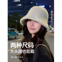 大頭圍漁夫帽女秋冬季氣質羊毛帽子毛絨羊羔毛水桶帽冬天保暖盆帽