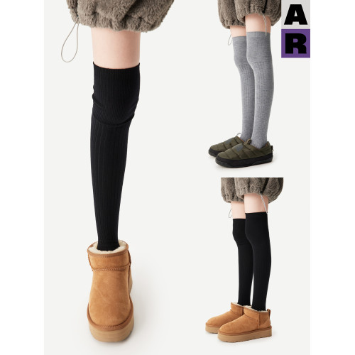 AR美利奴羊毛過膝襪子女秋冬款保暖護膝顯瘦灰色長筒小腿襪miu系