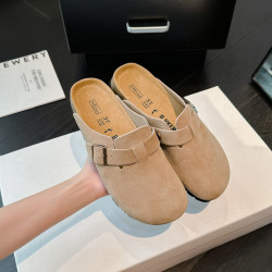 勃肯鞋女夏季真皮厚底2025新款軟木半拖男女同款復古包頭博肯拖鞋