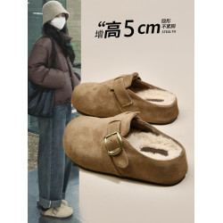 巨好看厚底內增高加絨勃肯鞋包頭半拖鞋女外穿2025新款秋冬棉拖鞋