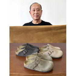 桑坡丁大叔真牛皮軟木真皮包頭拖鞋男女同款平底半拖女春夏季外穿