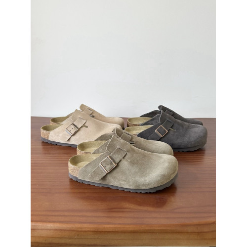 勃肯鞋真牛皮橡木真皮包頭拖鞋男女同款平底半拖女春夏季外穿博肯