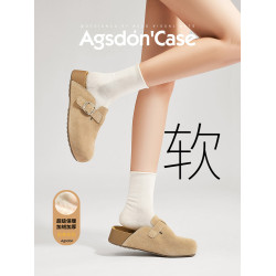 厚底勃肯鞋女2025新款秋冬外穿一腳蹬增高包頭半拖鞋子爆加絨棉鞋