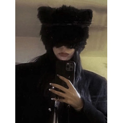 暗黑系貓女帽耳朵酷拽針織兔毛帽子女冬季黑色保暖龐克熊熊毛絨帽