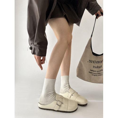 一腳蹬包頭半拖鞋女2025年秋季新款百搭休閒一字釦厚底皮面勃肯鞋 一腳蹬包頭半拖鞋女2025年秋季新款百搭休閒一字釦厚底皮面勃肯鞋