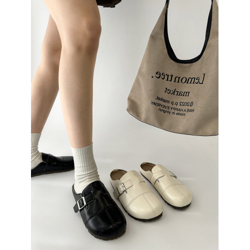 一腳蹬包頭半拖鞋女2025年秋季新款百搭休閒一字釦厚底皮面勃肯鞋 一腳蹬包頭半拖鞋女2025年秋季新款百搭休閒一字釦厚底皮面勃肯鞋