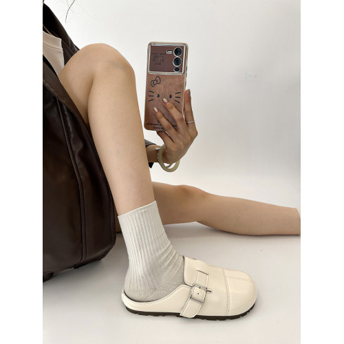 一腳蹬包頭半拖鞋女2025年秋季新款百搭休閒一字釦厚底皮面勃肯鞋 一腳蹬包頭半拖鞋女2025年秋季新款百搭休閒一字釦厚底皮面勃肯鞋