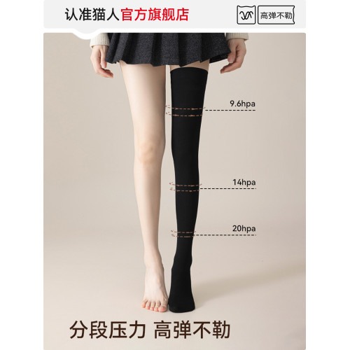 貓人襪子女款過膝長筒襪冬季保暖加厚矽膠防滑強力瘦腿大腿壓力襪