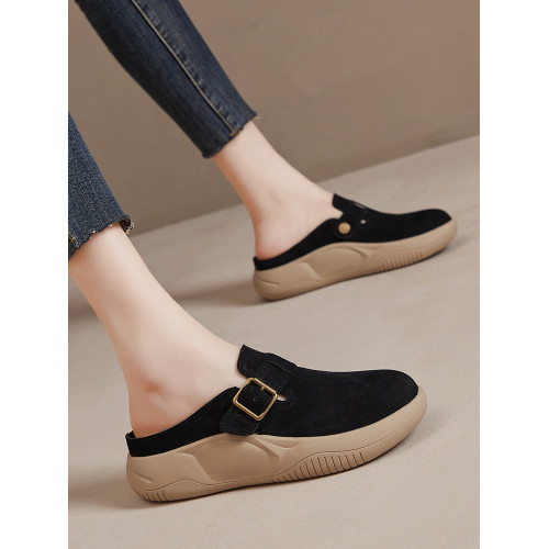 包頭一腳蹬勃肯鞋女款外穿2025夏季真皮時尚厚底一腳蹬半拖鞋軟底 包頭一腳蹬勃肯鞋女款外穿2025夏季真皮時尚厚底一腳蹬半拖鞋軟底