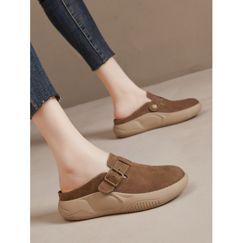 包頭一腳蹬勃肯鞋女款外穿2025夏季真皮時尚厚底一腳蹬半拖鞋軟底 包頭一腳蹬勃肯鞋女款外穿2025夏季真皮時尚厚底一腳蹬半拖鞋軟底