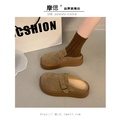 厚底增高包頭半拖鞋女外穿2025新款春季勃肯鞋一腳蹬博肯鞋涼拖鞋
