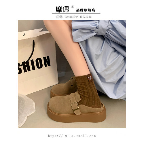 厚底增高包頭半拖鞋女外穿2025新款春季勃肯鞋一腳蹬博肯鞋涼拖鞋