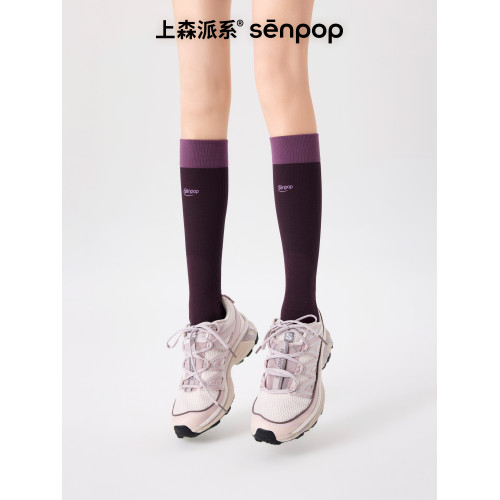 上森運動壓力襪健身騎行小腿襪登山網球彈力襪徒步紫色長筒襪夏女