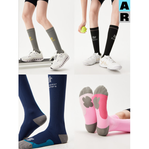 AR毛圈加厚壓力小腿襪專業運動壓縮襪健身騎行襪跑步網球襪長筒襪