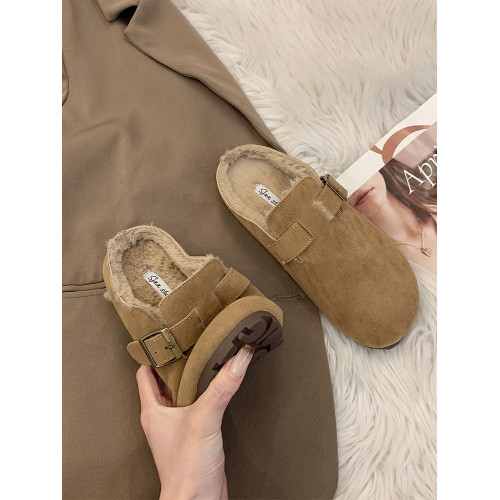 真皮勃肯鞋女加絨包頭半拖鞋外穿毛毛拖鞋2025新款秋冬季博肯棉拖 真皮勃肯鞋女加絨包頭半拖鞋外穿毛毛拖鞋2025新款秋冬季博肯棉拖