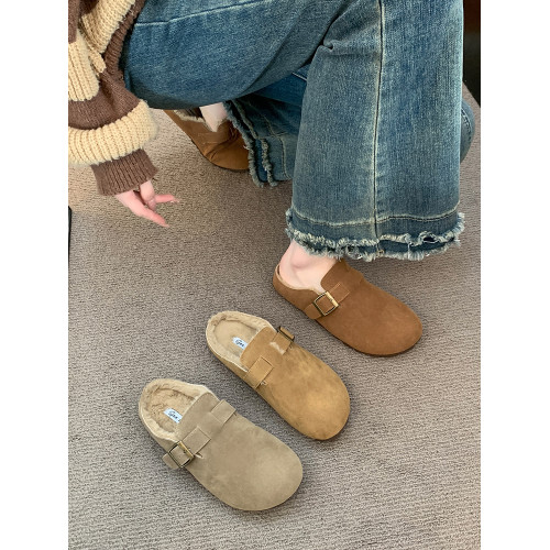 真皮勃肯鞋女加絨包頭半拖鞋外穿毛毛拖鞋2025新款秋冬季博肯棉拖 真皮勃肯鞋女加絨包頭半拖鞋外穿毛毛拖鞋2025新款秋冬季博肯棉拖