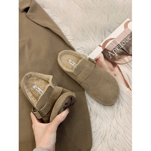 真皮勃肯鞋女加絨包頭半拖鞋外穿毛毛拖鞋2025新款秋冬季博肯棉拖 真皮勃肯鞋女加絨包頭半拖鞋外穿毛毛拖鞋2025新款秋冬季博肯棉拖