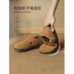 ZHR真皮勃肯鞋女款2026春夏新款復古超火軟底博肯鞋單鞋全包厚底