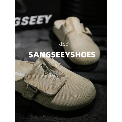 Sangseey5CM勃肯鞋透氣吸汗包頭厚底半拖鞋男水洗復古一腳蹬女鞋 Sangseey5CM勃肯鞋透氣吸汗包頭厚底半拖鞋男水洗復古一腳蹬女鞋