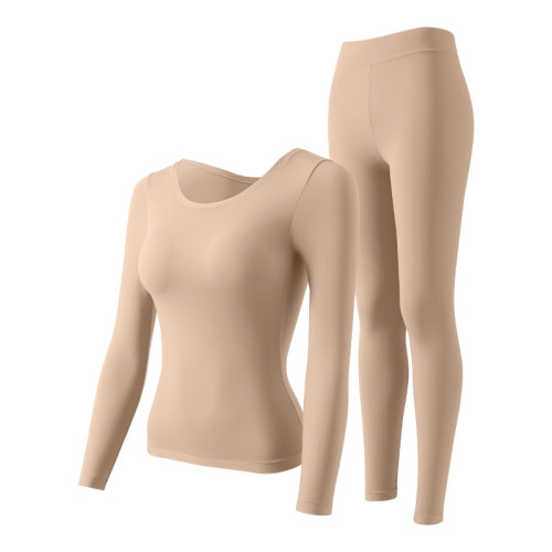 秋冬帶胸墊美膚衣女無痕固定杯保暖內衣套裝修身肌底衣褲防靜電