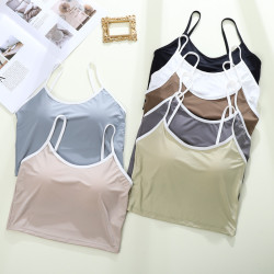 春夏新款冰絲帶胸墊美背文胸女運動打底內衣吊帶背心裹胸