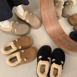 厚底勃肯鞋女冬加絨雪地靴2025年新款美拉德樂福鞋一腳蹬保暖棉鞋