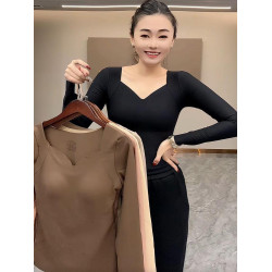 2024秋冬新款女士玻尿酸美膚衣秋冬外穿打底衣無痕帶胸墊保暖內衣