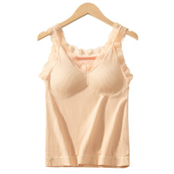 秋冬小熊蕾絲保暖背心吊帶女帶胸墊百搭加絨加厚修身保暖內衣