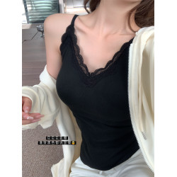 山羊絨自髮熱保暖磨毛背心自帶胸墊蕾絲邊內衣女秋冬加厚吊帶內搭