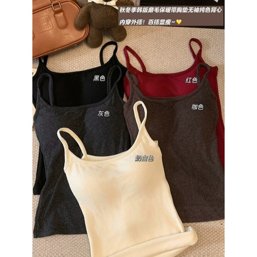 雙面磨毛絨帶胸墊內搭純欲打底吊帶背心女秋冬季加厚保暖內衣上衣 雙面磨毛絨帶胸墊內搭純欲打底吊帶背心女秋冬季加厚保暖內衣上衣