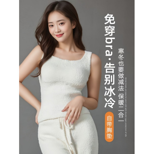 新款秋冬長款羊羔絨保暖背心帶胸墊可拆卸胸墊外穿內搭保暖內衣女 新款秋冬長款羊羔絨保暖背心帶胸墊可拆卸胸墊外穿內搭保暖內衣女