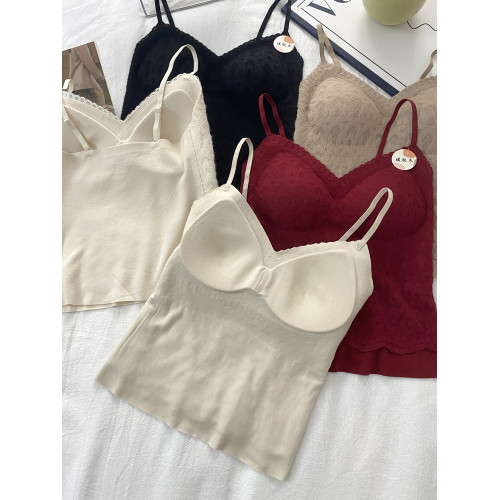 法式純欲蕾絲美背內搭秋冬保暖安可拉紅磨毛帶胸墊吊帶背心女打底 法式純欲蕾絲美背內搭秋冬保暖安可拉紅磨毛帶胸墊吊帶背心女打底