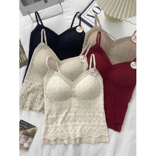 法式純欲蕾絲美背內搭秋冬保暖安可拉紅磨毛帶胸墊吊帶背心女打底 法式純欲蕾絲美背內搭秋冬保暖安可拉紅磨毛帶胸墊吊帶背心女打底