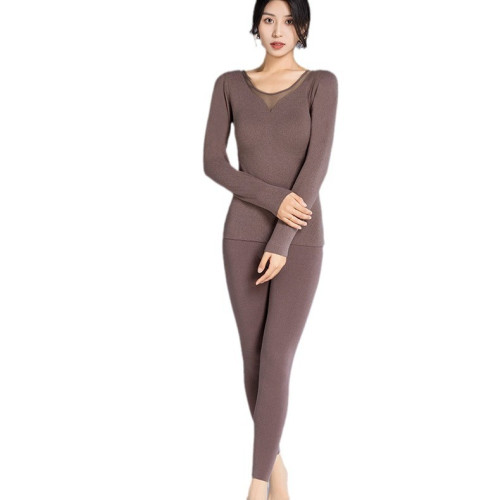 石墨烯發熱內衣女士加絨加厚帶胸墊一體打底保暖內衣長袖8856