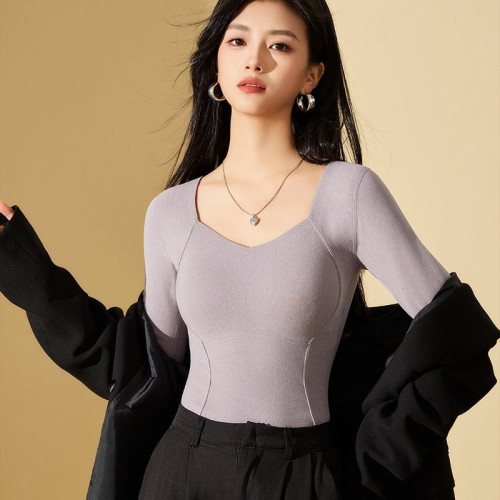 石墨烯髮熱保暖內衣女帶胸墊一體式內搭上衣打底衫冬季8867長袖