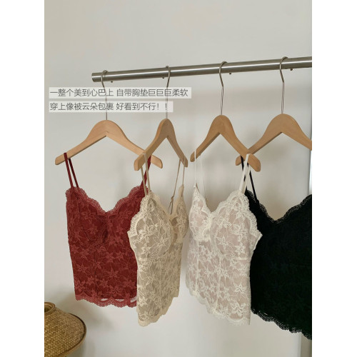 蕾絲花邊帶胸墊美背內搭背心吊帶女磨毛保暖純欲修身顯瘦打底上衣 蕾絲花邊帶胸墊美背內搭背心吊帶女磨毛保暖純欲修身顯瘦打底上衣