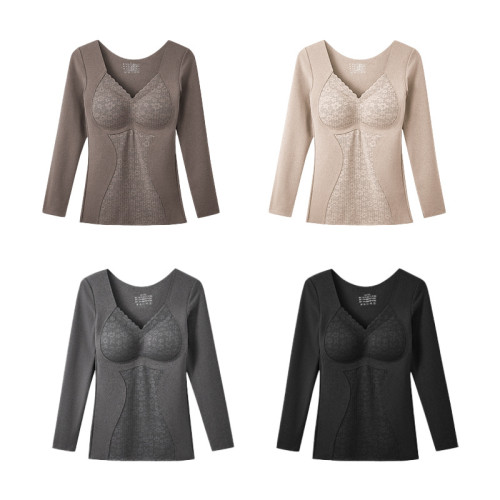 秋冬女士收腹保暖長袖背心帶胸墊加絨加厚無痕打底衫8816長袖 秋冬女士收腹保暖長袖背心帶胸墊加絨加厚無痕打底衫8816長袖