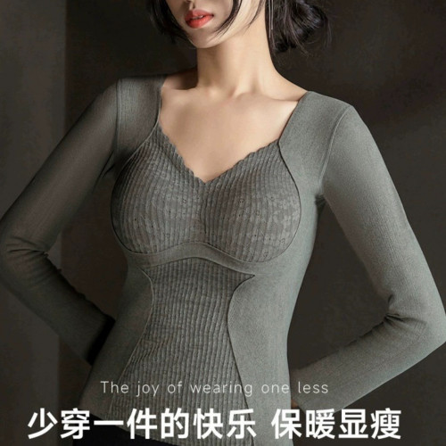 秋冬女士收腹保暖長袖背心帶胸墊加絨加厚無痕打底衫8816長袖 秋冬女士收腹保暖長袖背心帶胸墊加絨加厚無痕打底衫8816長袖