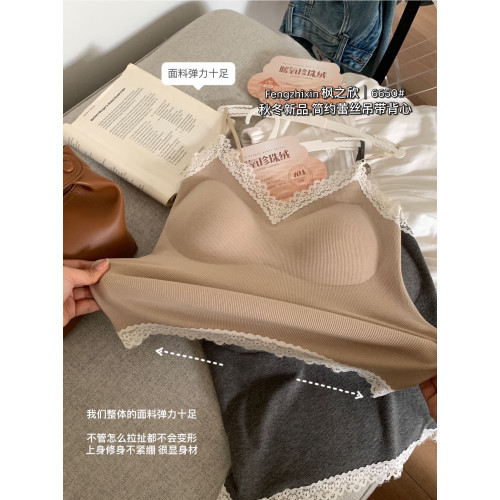 楓之訢6650秋冬蕾絲邊吊帶背心女帶胸墊一體式內搭打底保暖美背 楓之訢6650秋冬蕾絲邊吊帶背心女帶胸墊一體式內搭打底保暖美背