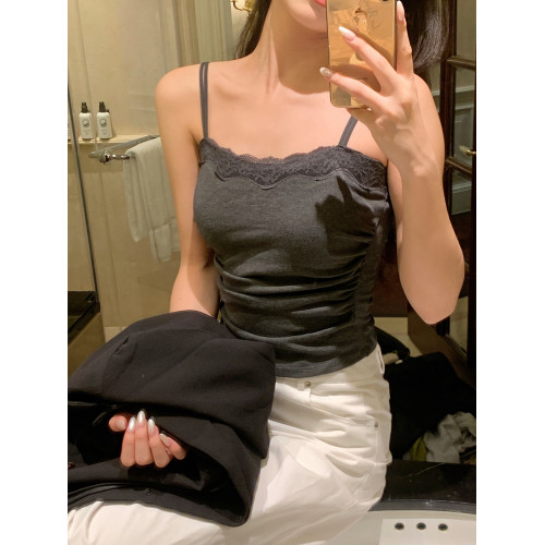 馨幫幫Bra 蕾絲花邊雙肩帶保暖背心女秋冬帶胸墊修身打底吊帶上衣 馨幫幫Bra 蕾絲花邊雙肩帶保暖背心女秋冬帶胸墊修身打底吊帶上衣