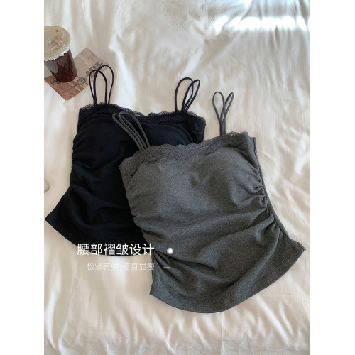 馨幫幫Bra 蕾絲花邊雙肩帶保暖背心女秋冬帶胸墊修身打底吊帶上衣 馨幫幫Bra 蕾絲花邊雙肩帶保暖背心女秋冬帶胸墊修身打底吊帶上衣
