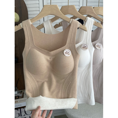 無痕磨毛保暖背心女內搭加厚貼片暖膚衣冬季加絨帶胸墊內衣打底 無痕磨毛保暖背心女內搭加厚貼片暖膚衣冬季加絨帶胸墊內衣打底