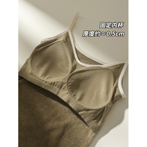 山羊絨免穿文胸保暖背心女士秋冬季加絨內搭帶胸墊吊帶上衣打底 山羊絨免穿文胸保暖背心女士秋冬季加絨內搭帶胸墊吊帶上衣打底