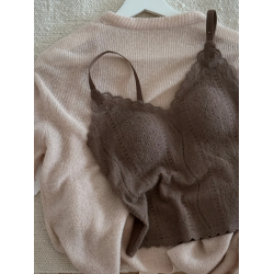 法式蕾絲磨毛無痕美背吊帶背心一體帶胸墊免穿文胸內搭打底可外穿