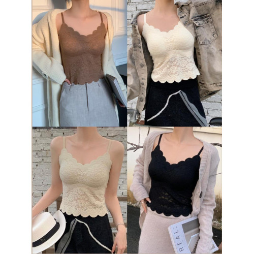 白色蕾絲吊帶內衣秋冬天保暖打底衣女帶胸墊一體v領秋衣內搭上衣 白色蕾絲吊帶內衣秋冬天保暖打底衣女帶胸墊一體v領秋衣內搭上衣